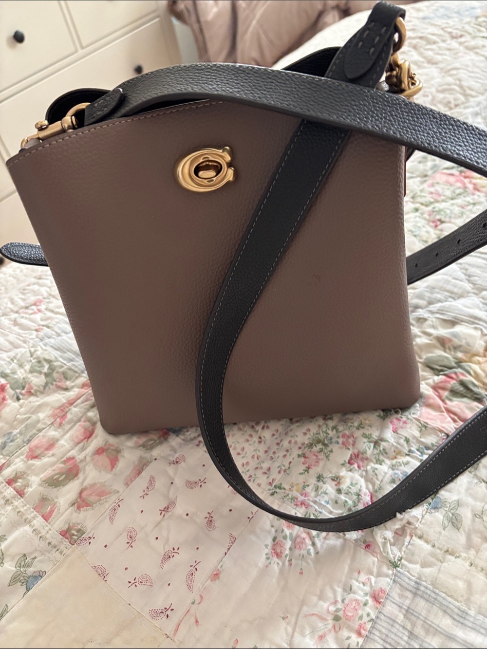 Coach Pebbled Taupe Leather Crossbody with Gold Hardware - Picture 2 of 3